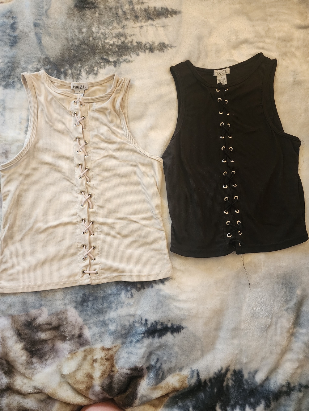 Rue21 Lace-Up Ribbed Tank Tops - Black and Cream